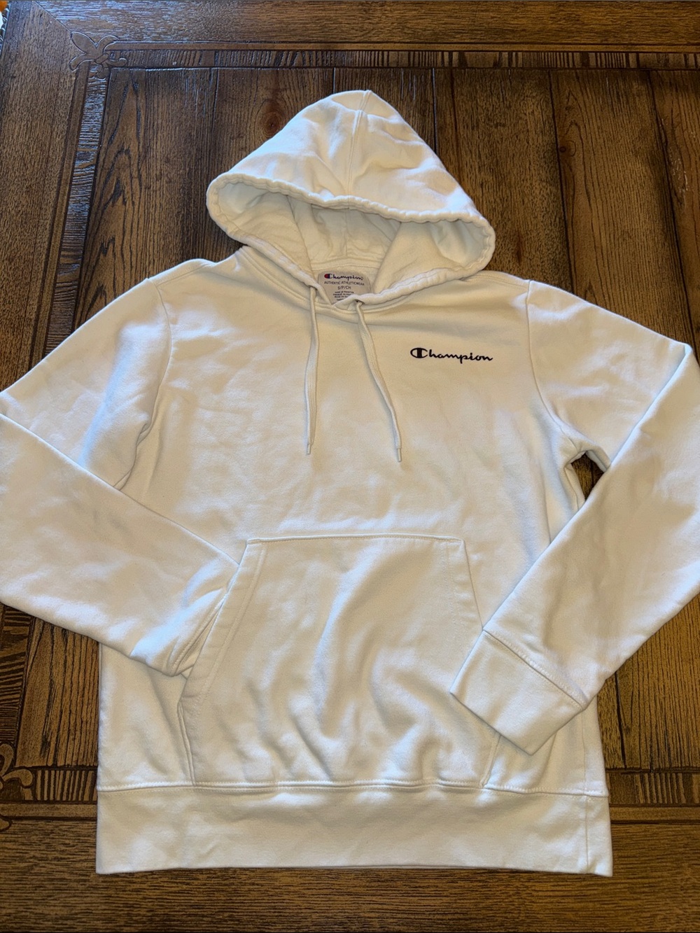 Champion White Hooded Pullover with Script Logo